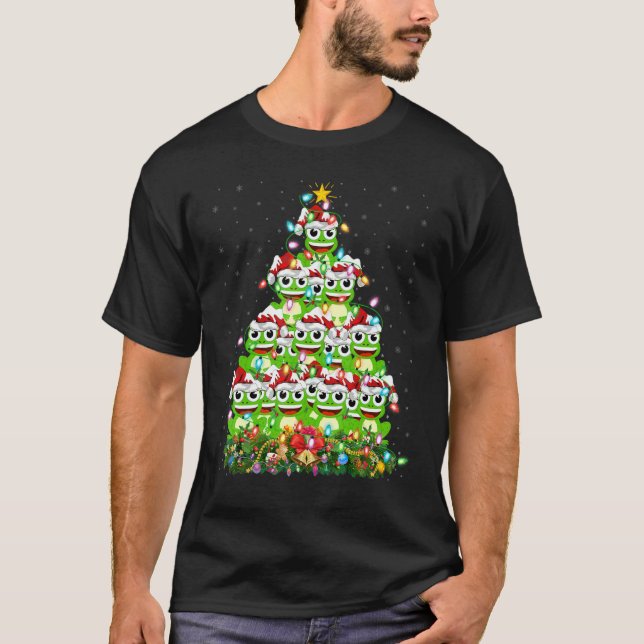 Tree Frog  Xmas Lights Santa Tree Frog Christmas T T-Shirt (Front)