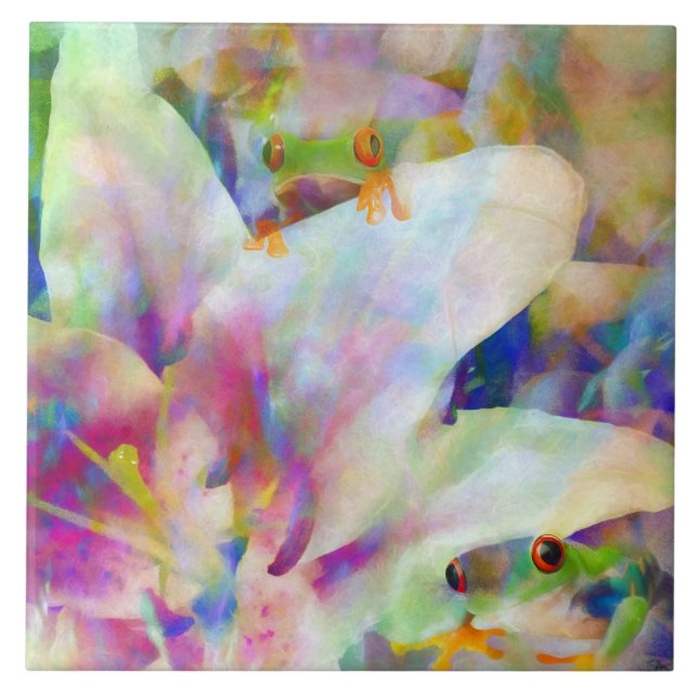 Tree Frogs and Lilies Tile (Front)