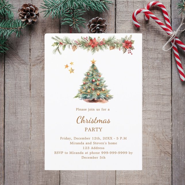 Tree garland red florals Christmas Party Invitation (Creator Uploaded)