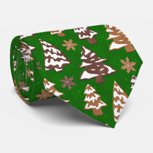 Tree Gingerbread Cookies Green Christmas Tie