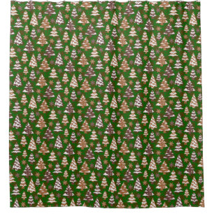 Tree Gingerbread Cookies Red and Green Christmas Shower Curtain