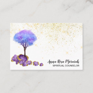*~* Tree Gold Glitter Amethyst Magical Jewels Bus Business Card