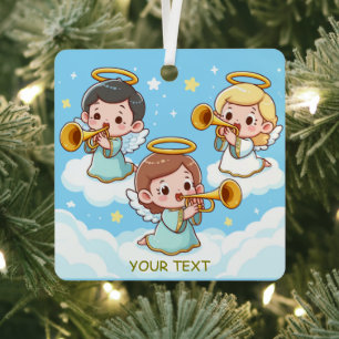 Tree Guardian Angels playing trumpets Metal Tree Decoration