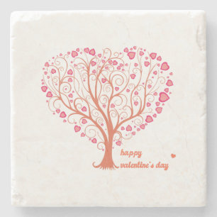 Tree Heart Happy Valentine Day Stone Coaster