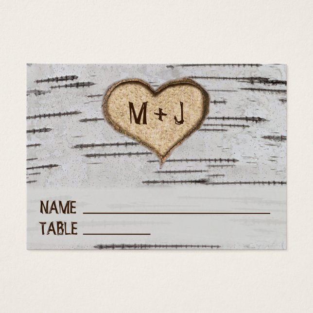 Tree heart initials rustic wedding place card (Front)