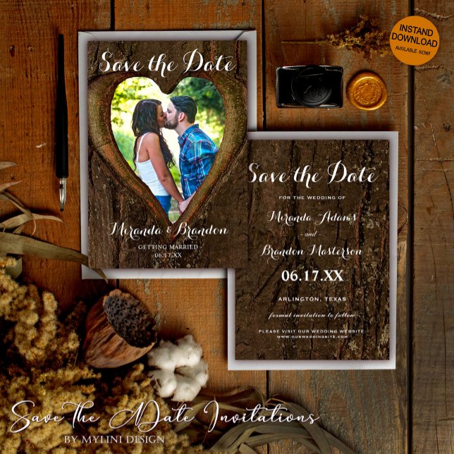 Tree Heart Photo Rustic Wedding Save the Date Card (Creator Uploaded)