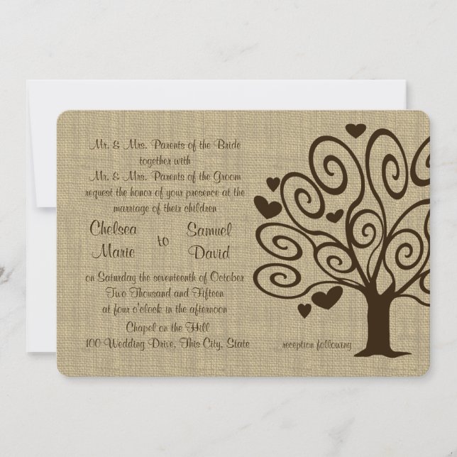 Tree Hearts Wedding Invitation (Front)