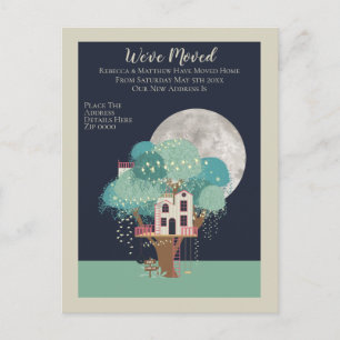 Tree House And Moon We Have Moved Home Announcement Postcard