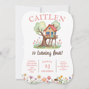 Tree House Birthday Nature Flowers Invitation