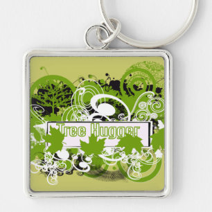 Tree Hugger Collage of Nature in Green Tones Key Ring
