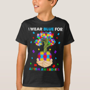 Tree I Wear Blue For Autism Awareness Funny Heart  T-Shirt