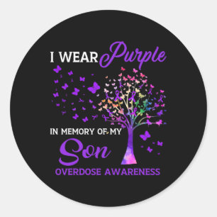 Tree I Wear Purple Memory Of Son Overdose Awarenes Classic Round Sticker