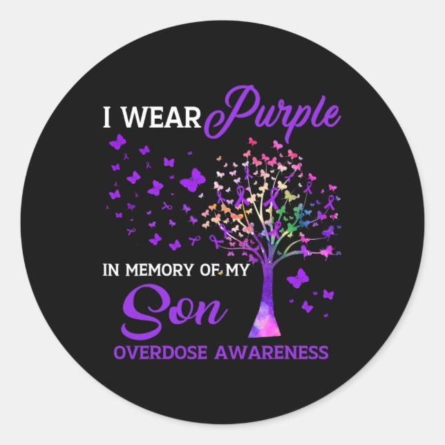 Tree I Wear Purple Memory Of Son Overdose Awarenes Classic Round Sticker (Front)