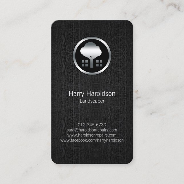 Tree Icon Black Grunge Landscaper Business Card (Front)