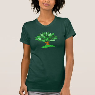 Tree Illustration with Green Leaves Pattern. T-Shirt