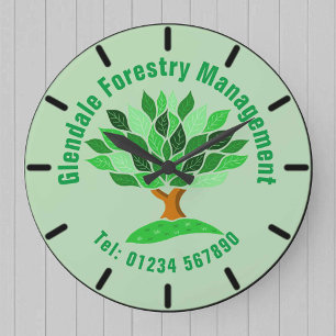 Tree Illustration with Leaves Pattern. Large Clock