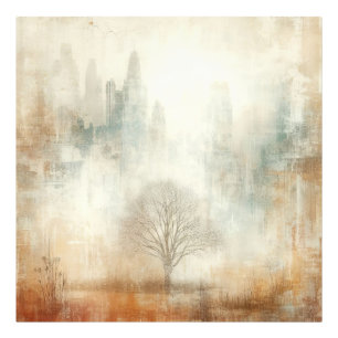 Tree In A City Scape Old Photo Graphic Design Print