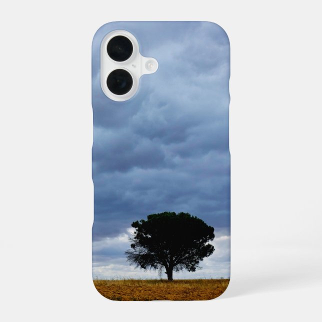 Tree in an empty field iPhone 16 case (Back)