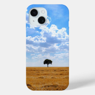 Tree in an harvested wheat field  iPhone 15 case