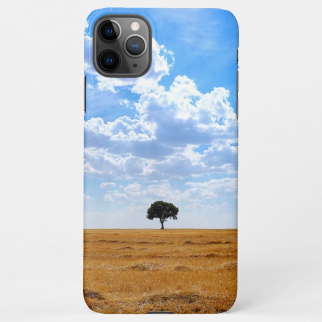 Tree in an harvested wheat field  iPhone case (Back)