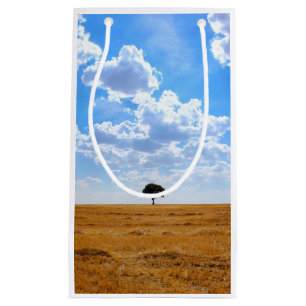 Tree in an harvested wheat field small gift bag