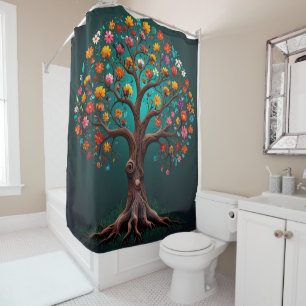 Tree in Bloom with Multi coloured Flowers  Shower Curtain