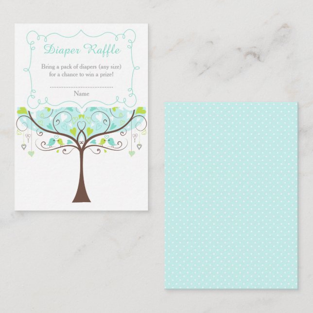 Tree in Blue and Green Baby Shower Diaper Raffle Enclosure Card (Front/Back)