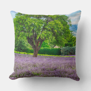 Tree in Lavender Field, France Cushion