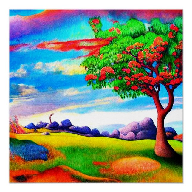Tree in rocky meadow poster (Front)