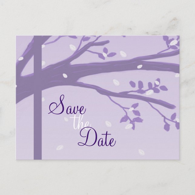 Tree in Silhouette Purple Save the Date Postcard (Front)