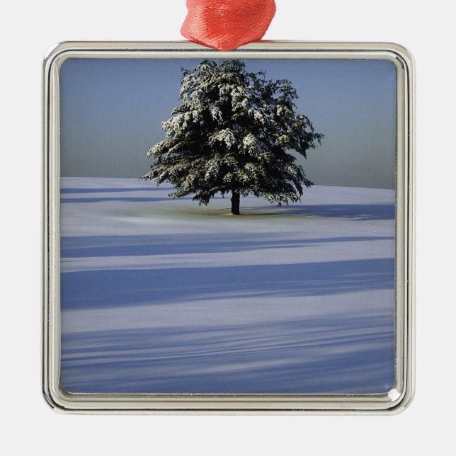 Tree in snow covered landscape metal tree decoration (Front)