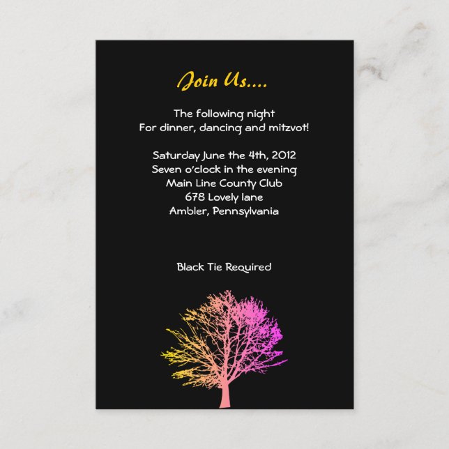 Tree in the Woods Bar Bar Mitzvah Reception Card (Front)