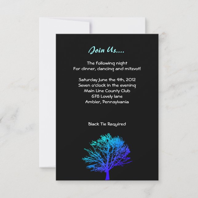 Tree in the Woods Bar Bar Mitzvah Reception Card (Front)