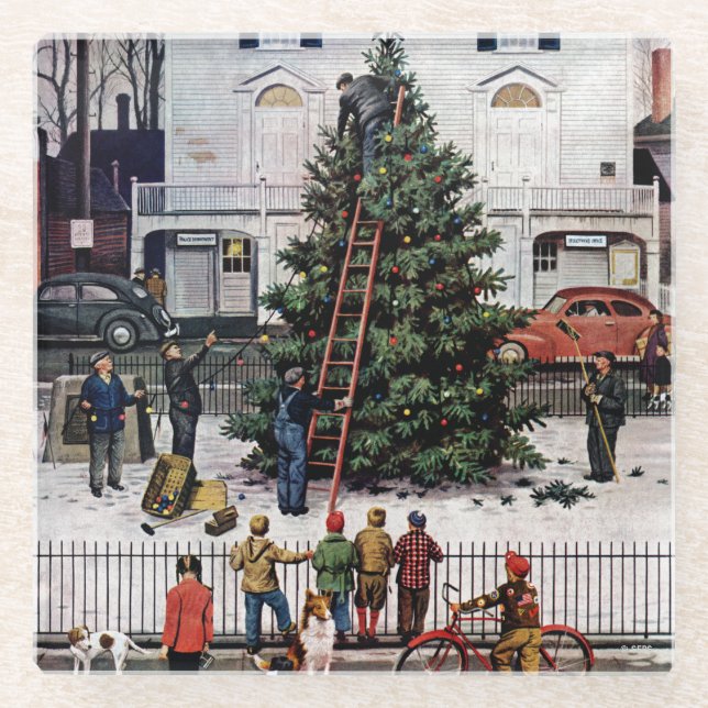 Tree in Town Square Glass Coaster (Front)