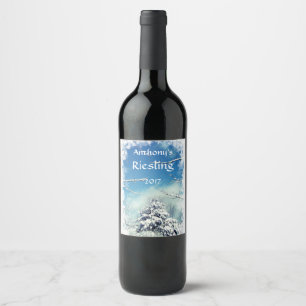 Tree in White Snow Christmas Wine Label