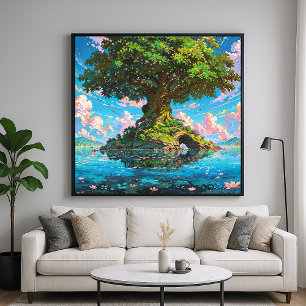 Tree Island - Colourful Nature Illustration Style Poster