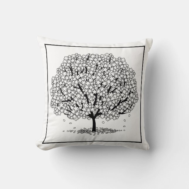 Tree Line Drawing Black and White Modern Cushion (Front)