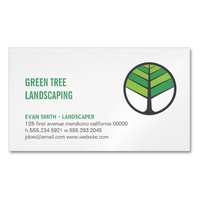 Tree Logo | Landscaping | Tree Trimming Magnetic Business Card (Front)