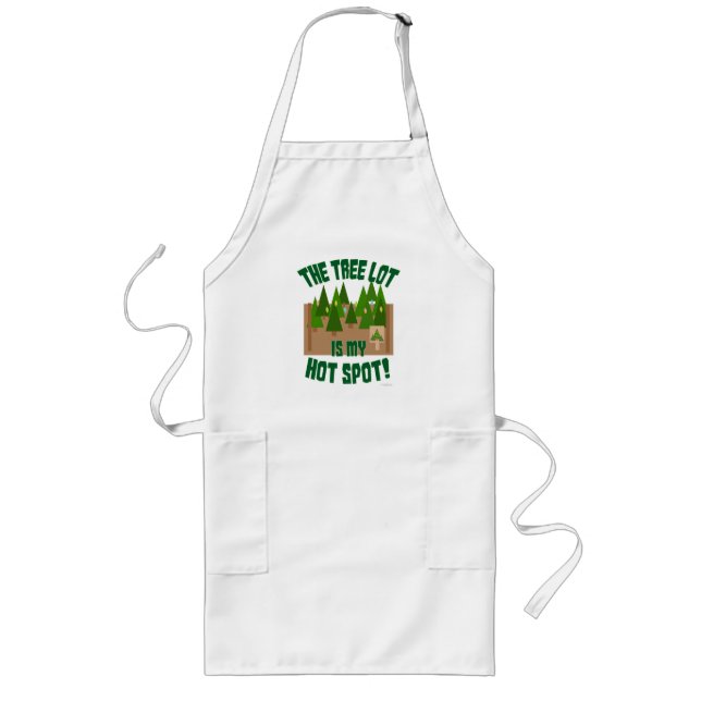 Tree Lot Is My Hot Spot Holiday Cartoon Art Long Apron (Front)