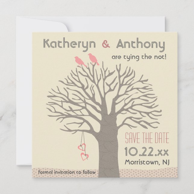 Tree Love Birds Save The Date Flat Card Square (Front)