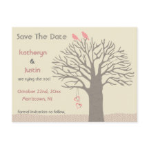 Tree Love Birds Save The Date Postcard
