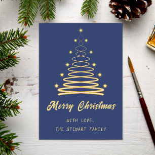 Tree Merry Christmas Navy Blue Holiday Card