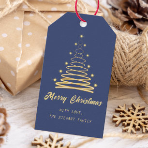 Tree Merry Christmas Navy Blue Holiday Gift Tags