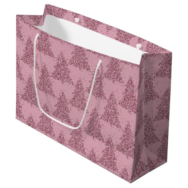Tree Mod Holiday | Dusty Mauve PInk Pastel Pattern Large Gift Bag (Front Angled)