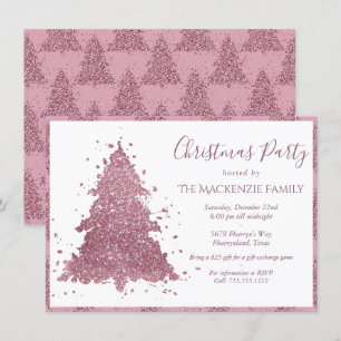 Tree Mod Party   Dusty Mauve Pink Rose Christmas Holiday Card
