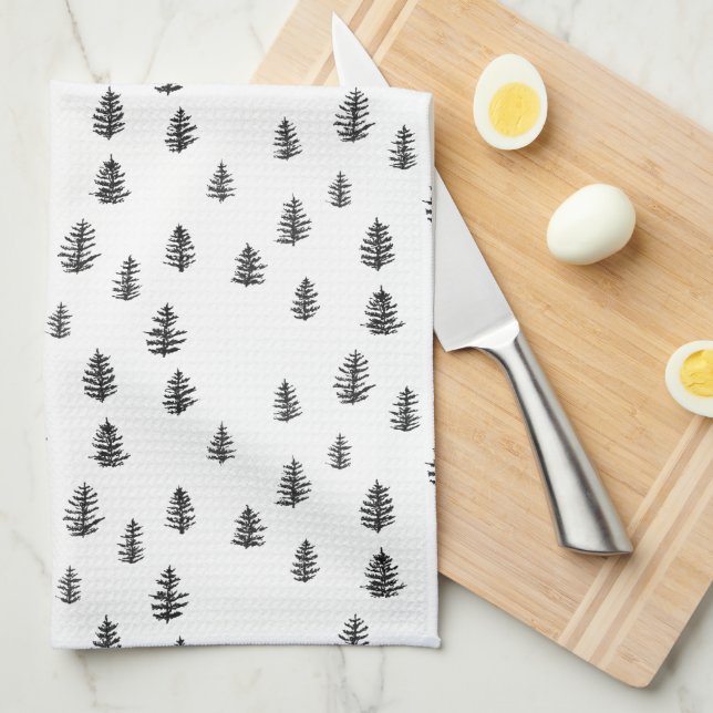 Tree Mountain Illustration Pattern Kitchen Towels (Quarter Fold)