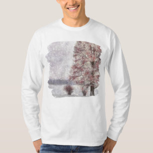 Tree Near Lake Few Red Leaves and Snow T-Shirt