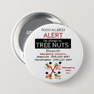 Tree Nut Food Allergy Alert Label 7.5 Cm Round Badge