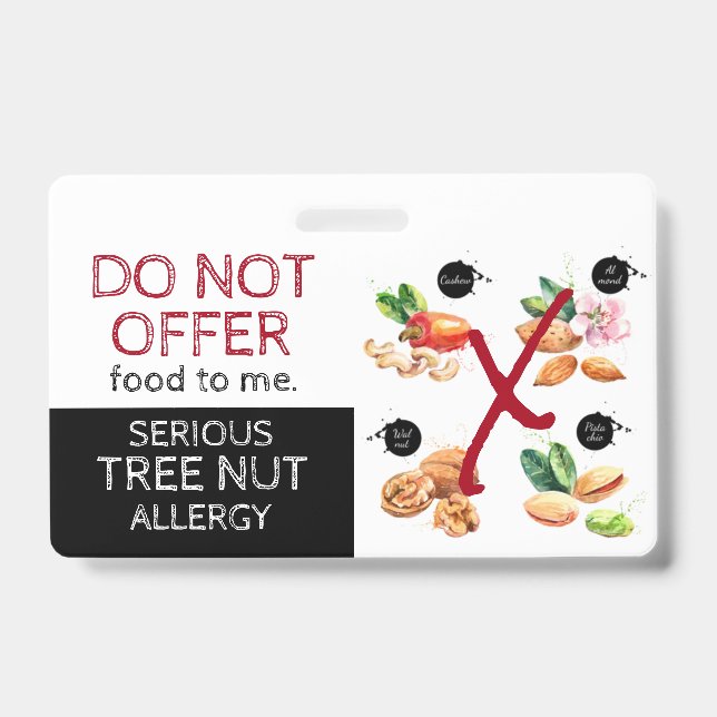 Tree Nut Food Allergy Alert Label ID Badge (Front)