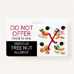 Tree Nut Food Allergy Alert Label ID Badge